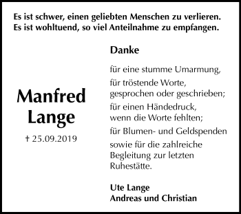 Traueranzeige von Manfred Lange von Mitteldeutsche Zeitung Aschersleben