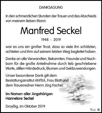 Traueranzeige von Manfred Seckel von Super Sonntag Zeitz