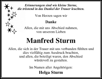 Traueranzeige von Manfred Sturm von Mitteldeutsche Zeitung Wittenberg
