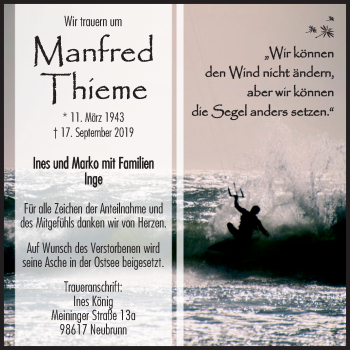 Traueranzeige von Manfred Thieme von Mitteldeutsche Zeitung Mansfelder Land