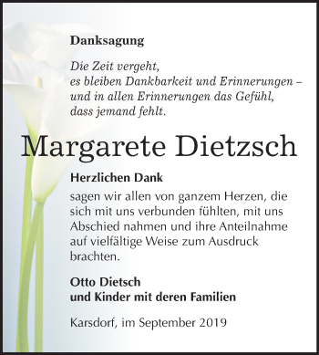 Traueranzeige von Margarete Dietzsch von Super Sonntag Merseburg/Querfurt