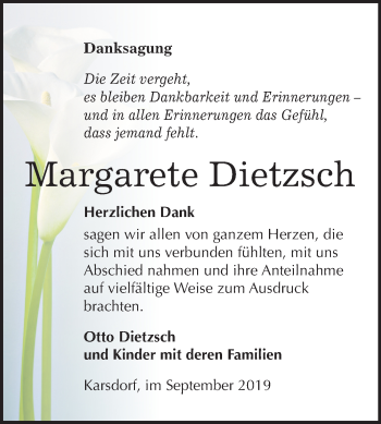 Traueranzeige von Margarete Dietzsch von Mitteldeutsche Zeitung Merseburg/Querfurt