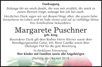 Traueranzeige von Margarete Puschner von Mitteldeutsche Zeitung Köthen
