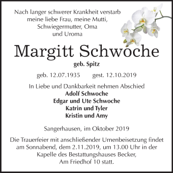 Traueranzeige von Margitt Schwoche von Mitteldeutsche Zeitung Sangerhausen