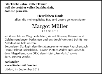 Traueranzeige von Margot Müller von Mitteldeutsche Zeitung Naumburg/Nebra