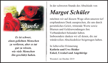 Traueranzeige von Margot Schüler von Mitteldeutsche Zeitung Aschersleben