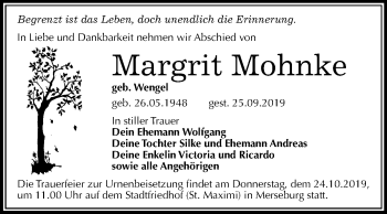 Traueranzeige von Margrit Mohnke von Mitteldeutsche Zeitung Merseburg/Querfurt