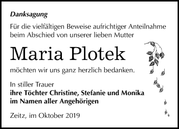 Traueranzeige von Maria Plotek von Mitteldeutsche Zeitung Zeitz