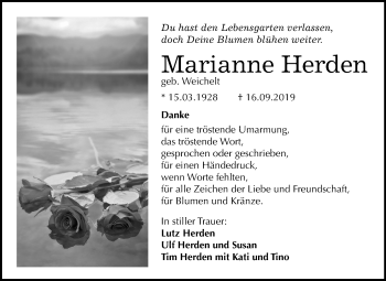 Traueranzeige von Marianne Herden von Mitteldeutsche Zeitung Halle/Saalkreis