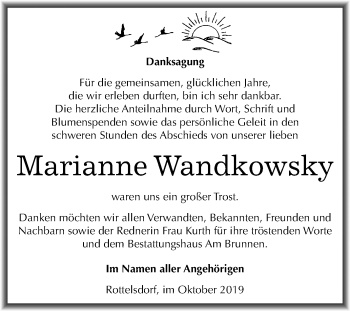 Traueranzeige von Marianne Wandkowsky von Wochenspiegel Mansfelder Land