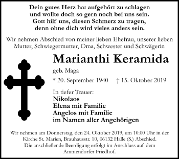 Traueranzeige von Marianthi Keramida von Mitteldeutsche Zeitung Halle/Saalkreis