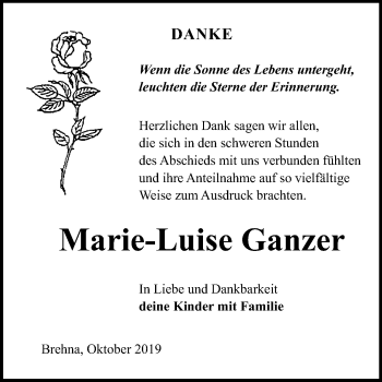 Traueranzeige von Marie-Luise Ganzer von Mitteldeutsche Zeitung Bitterfeld