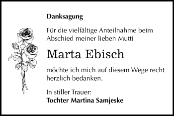 Traueranzeige von Marta Ebisch von Wochenspiegel Weißenfels