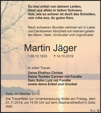 Traueranzeige von Martin Jäger von Mitteldeutsche Zeitung Zeitz