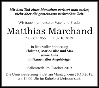 Traueranzeige von Matthias Marchand von Wochenspiegel Quedlinburg