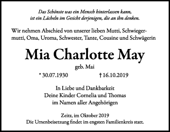 Traueranzeige von Mia Charlotte May von Mitteldeutsche Zeitung Köthen