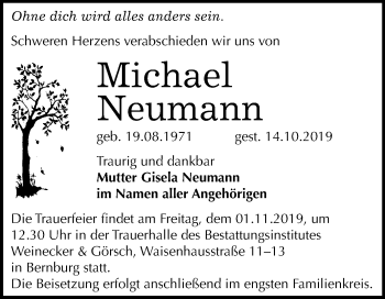 Traueranzeige von Michael Neumann von Super Sonntag Bernburg