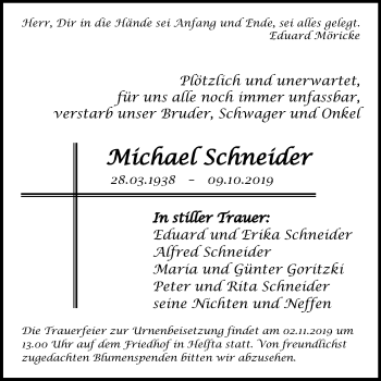 Traueranzeige von Michael Schneider von Mitteldeutsche Zeitung Mansfelder Land