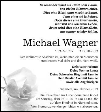 Traueranzeige von Michael Wagner von Mitteldeutsche Zeitung Sangerhausen