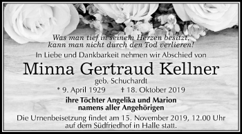 Traueranzeige von Minna Gertraud Kellner von Mitteldeutsche Zeitung Halle/Saalkreis