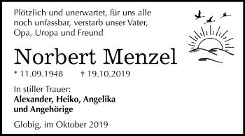 Traueranzeige von Norbert Menzel von Super Sonntag Wittenberg