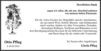 Traueranzeige von Otto Pflug von Super Sonntag Dessau-Roßlau