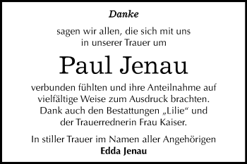 Traueranzeige von Paul Jenau von Super Sonntag Wittenberg