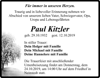 Traueranzeige von Paul Kitzler von Mitteldeutsche Zeitung Quedlinburg