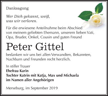 Traueranzeige von Peter Gittel von Mitteldeutsche Zeitung Merseburg/Querfurt