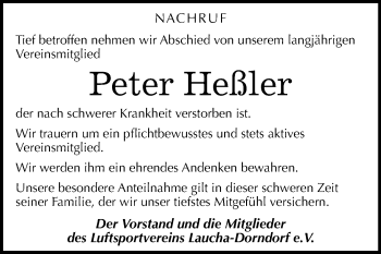 Traueranzeige von Peter Heßler von Mitteldeutsche Zeitung Merseburg/Querfurt