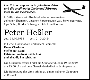 Traueranzeige von Peter Heßler von Super Sonntag Merseburg/Querfurt