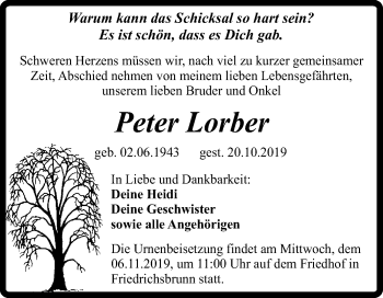 Traueranzeige von Peter Lorber von Mitteldeutsche Zeitung Quedlinburg