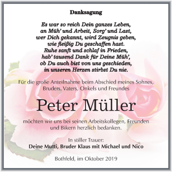 Traueranzeige von Peter Müller von Mitteldeutsche Zeitung Weißenfels