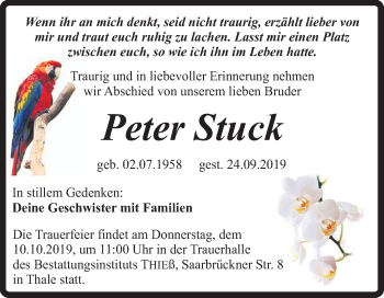 Traueranzeige von Peter Stuck von Super Sonntag Quedlinburg
