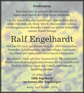 Traueranzeige von Ralf Engelhardt von Wochenspiegel Bitterfeld
