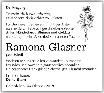 Traueranzeige von Ramona Glasner von Mitteldeutsche Zeitung Aschersleben