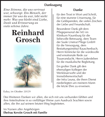 Traueranzeige von Reinhard Grosch von Wochenspiegel Naumburg/Nebra