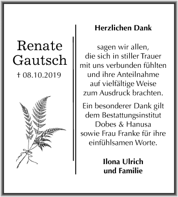 Traueranzeige von Renate Gautsch von Super Sonntag Bernburg