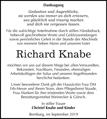 Traueranzeige von Richard Knabe von Mitteldeutsche Zeitung Bernburg
