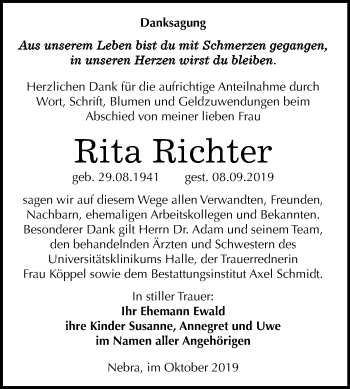 Traueranzeige von Rita Richter von Wochenspiegel Naumburg/Nebra