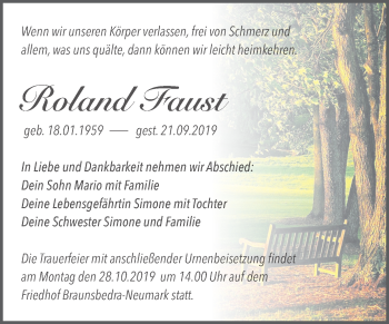Traueranzeige von Roland Faust von Super Sonntag Merseburg/Querfurt