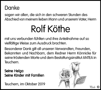Traueranzeige von Rolf Köthe von Wochenspiegel Weißenfels