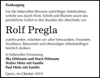 Traueranzeige von Rolf Pregla von Mitteldeutsche Zeitung Halle/Saalkreis