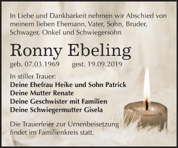 Traueranzeige von Ronny Ebeling von Mitteldeutsche Zeitung Mansfelder Land