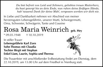 Traueranzeige von Rosa Maria Weinrich von Super Sonntag Bernburg