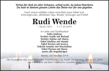Traueranzeige von Rudi Wende von Mitteldeutsche Zeitung Wittenberg
