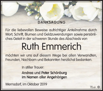 Traueranzeige von Ruth Emmerich von Wochenspiegel Weißenfels