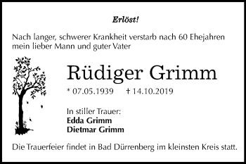 Traueranzeige von Rüdiger Grimm von Super Sonntag Merseburg/Querfurt