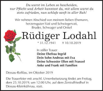 Traueranzeige von Rüdiger Lodahl von Super Sonntag Dessau-Roßlau