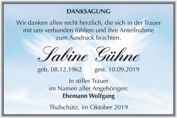 Traueranzeige von Sabine Gühne von Super Sonntag Merseburg/Querfurt